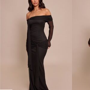 PrettyLittleThing Elegant Black Off-Shoulder Dress